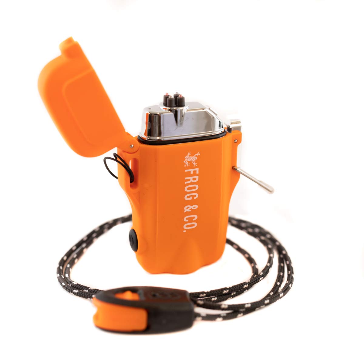 Survival Frog Tough Electric Lighter 2.0 - Waterproof & Windproof Lighters - Flameless Top-Facing Dual Arc Plasma USB Rechargeable w/Built-in Flashlight Camping Survival Fire Starter (Orange)