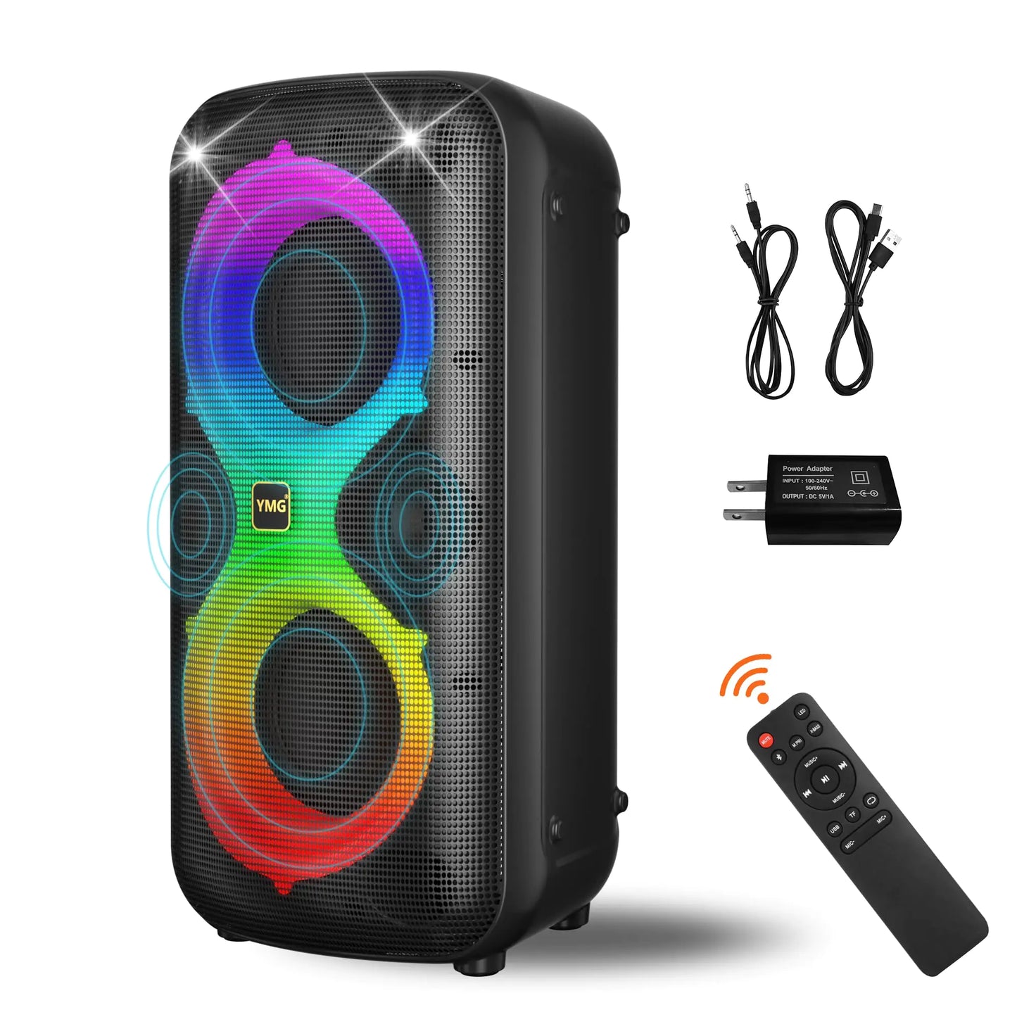 Portable Party Speaker 300Watts Peak Powerful Blue Tooth Speakers for House Party Box Stereo Sound with Remote+ Boombox Colourful Disco Lights & 24H Playtime for Parties & Dancing (No Microphone)