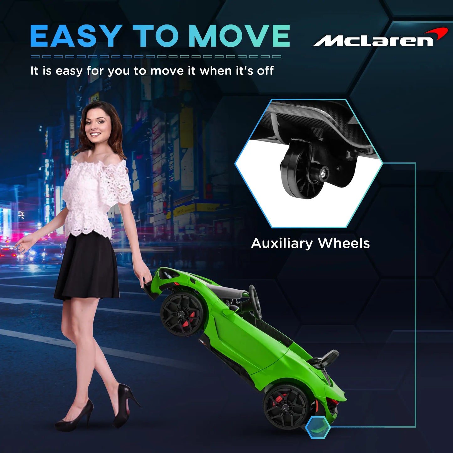 Qaba McLaren 765LT Licensed 12V Kids Electric Car w/ Scissor Doors, Transport Wheels, Remote, Slow Start, Music Horn Green