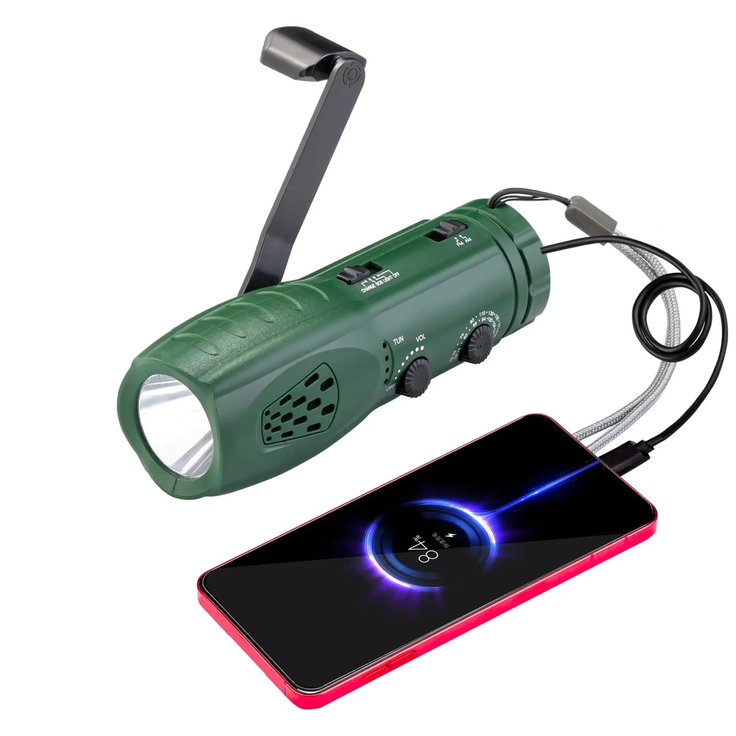 MOLEBIT Hand Crank Flashlight with Emergency Radio LED Torch Phone Charger Portable Dynamo SOS Rechargeable USB Charging Handheld LED Flashlights Built-in Loudspeaker for Camping Hiking Gift