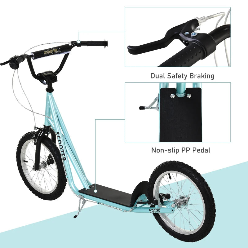 Kids Kick Scooter for 5+ Year Old, Kids Ride on Toy w/ 16'' Inflatable Wheel Dual Brakes, Blue