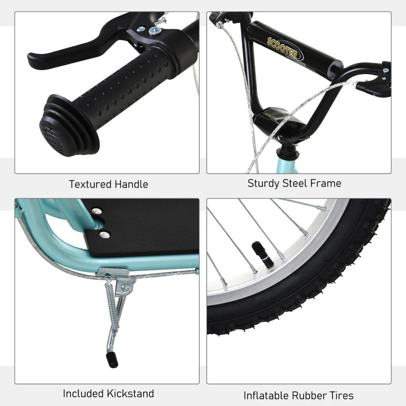 Kids Kick Scooter for 5+ Year Old, Kids Ride on Toy w/ 16'' Inflatable Wheel Dual Brakes, Blue