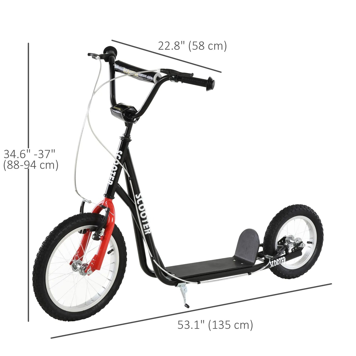 Youth Kick Scooter with Adjustable Handlebar and 16'' Inflatable Rubber Wheel for Kids and Teens 5+ Year Old, Black