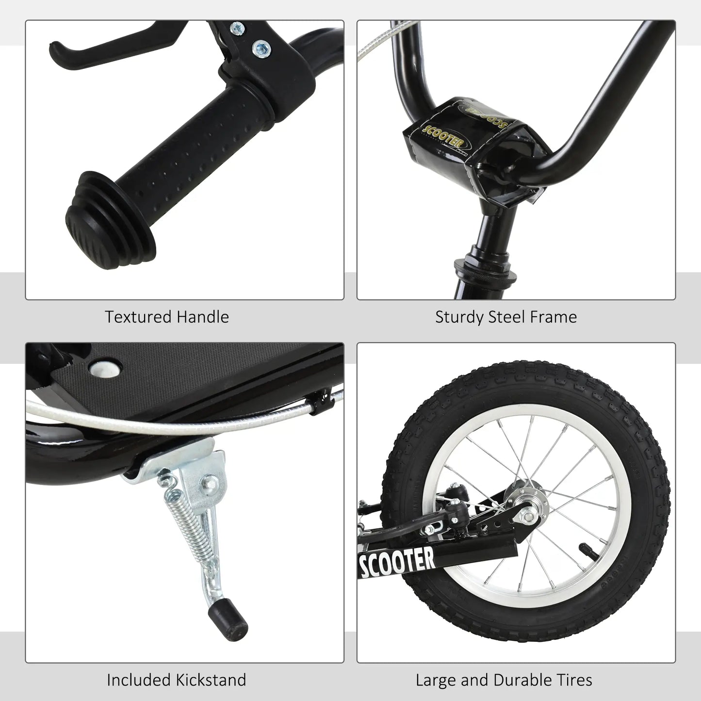 Youth Kick Scooter with Adjustable Handlebar and 16'' Inflatable Rubber Wheel for Kids and Teens 5+ Year Old, Black