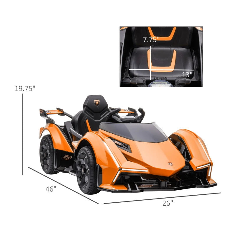 Kids Ride On Sports Car, 12V Battery Powered Electric Toy w/Parent Remote Control, Horn, Music & LED Headlights Taillights for 3-6 Years Old Orange