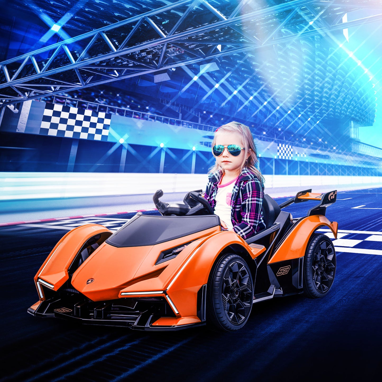 Kids Ride On Sports Car, 12V Battery Powered Electric Toy w/Parent Remote Control, Horn, Music & LED Headlights Taillights for 3-6 Years Old Orange