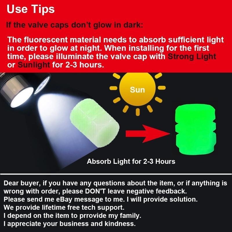 4x Glow-in-Dark Car Tire Valve Caps