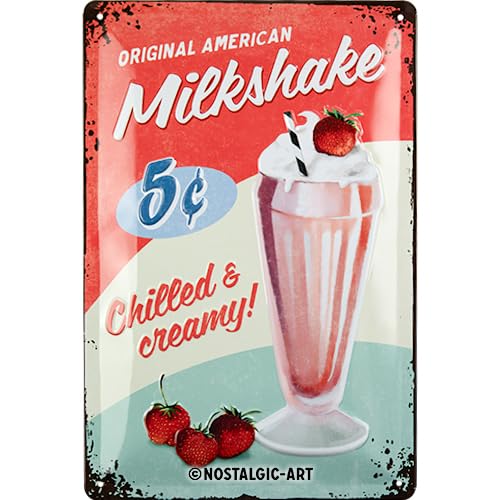 Nostalgic-Art Retro Tin Sign 7.9" x 11.8" USA Diner Milkshake – Gift idea for USA & Diner fans Metal Plaque Vintage design for wall decoration