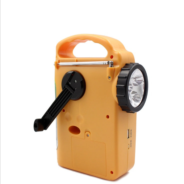 Hand-cranked radio emergency light