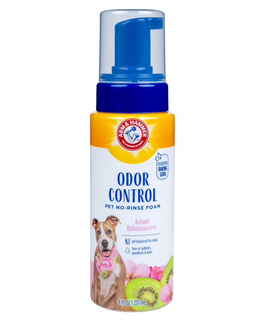 Arm & Hammer for Pets Odor Control Pet No-Rinse Foam with Baking Soda Kiwi Blossom Scent 8oz; Best Odor Eliminating Foam for Dogs and Puppies; Arm and Hammer Baking Soda Waterless Dog Deodorizer