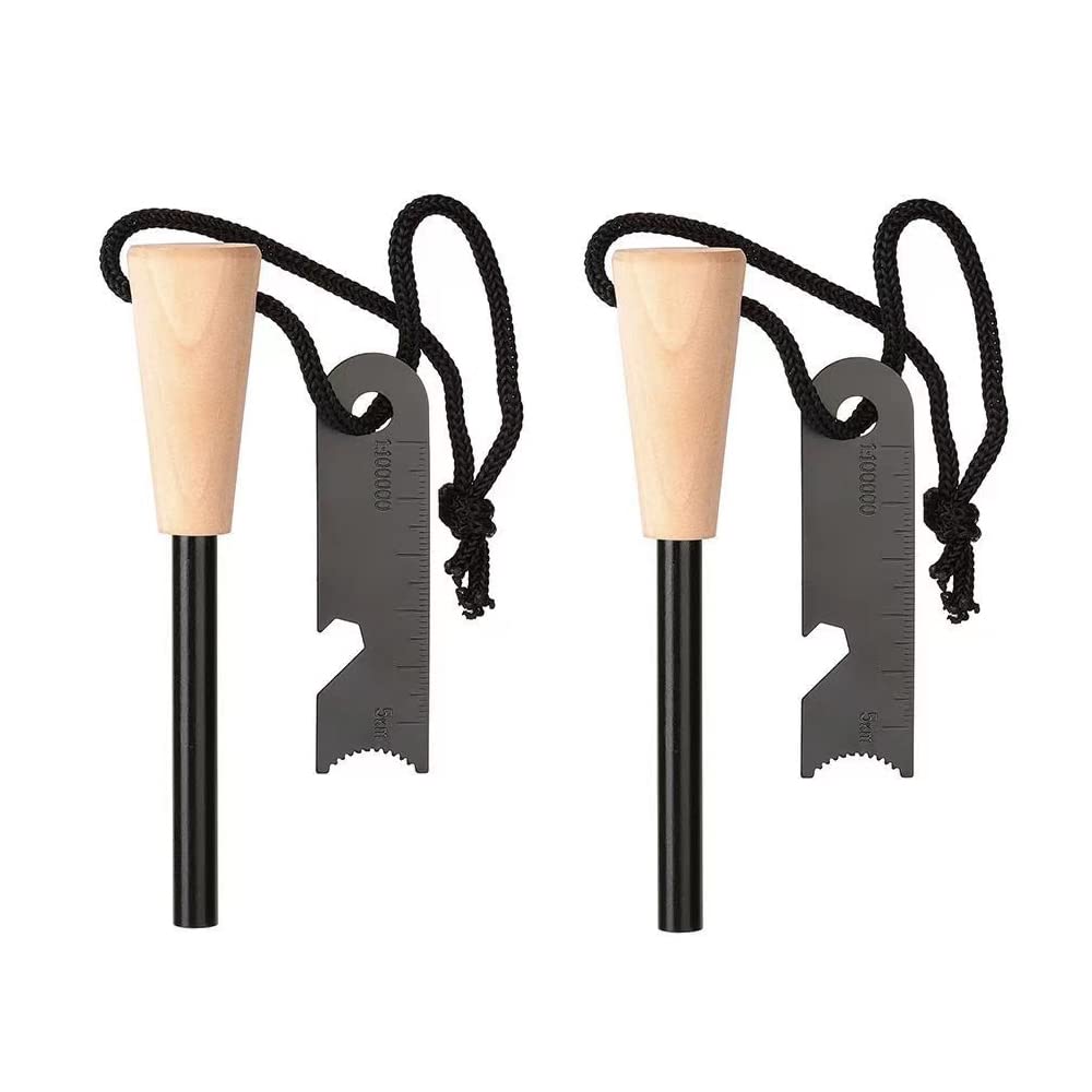 Fire Starter (2-Pack) for Emergency Survival Kits Camping Hiking All-Weather Magnesium Ferro Rod Survival Igniter with Neck Lanyard & Multi-Tool Striker