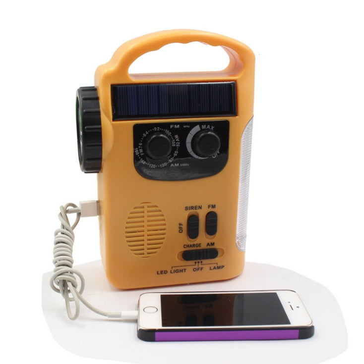 Hand-cranked radio emergency light