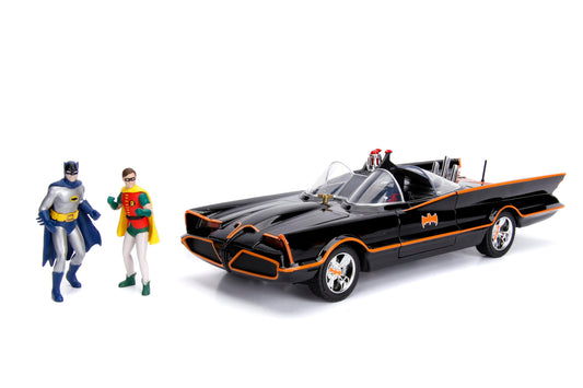 DC Comics Classic TV Series Batmobile Die-cast Car 1:18 Scale Vehicle & 3" Batman & Robin Collectible Figurine 100% Metal