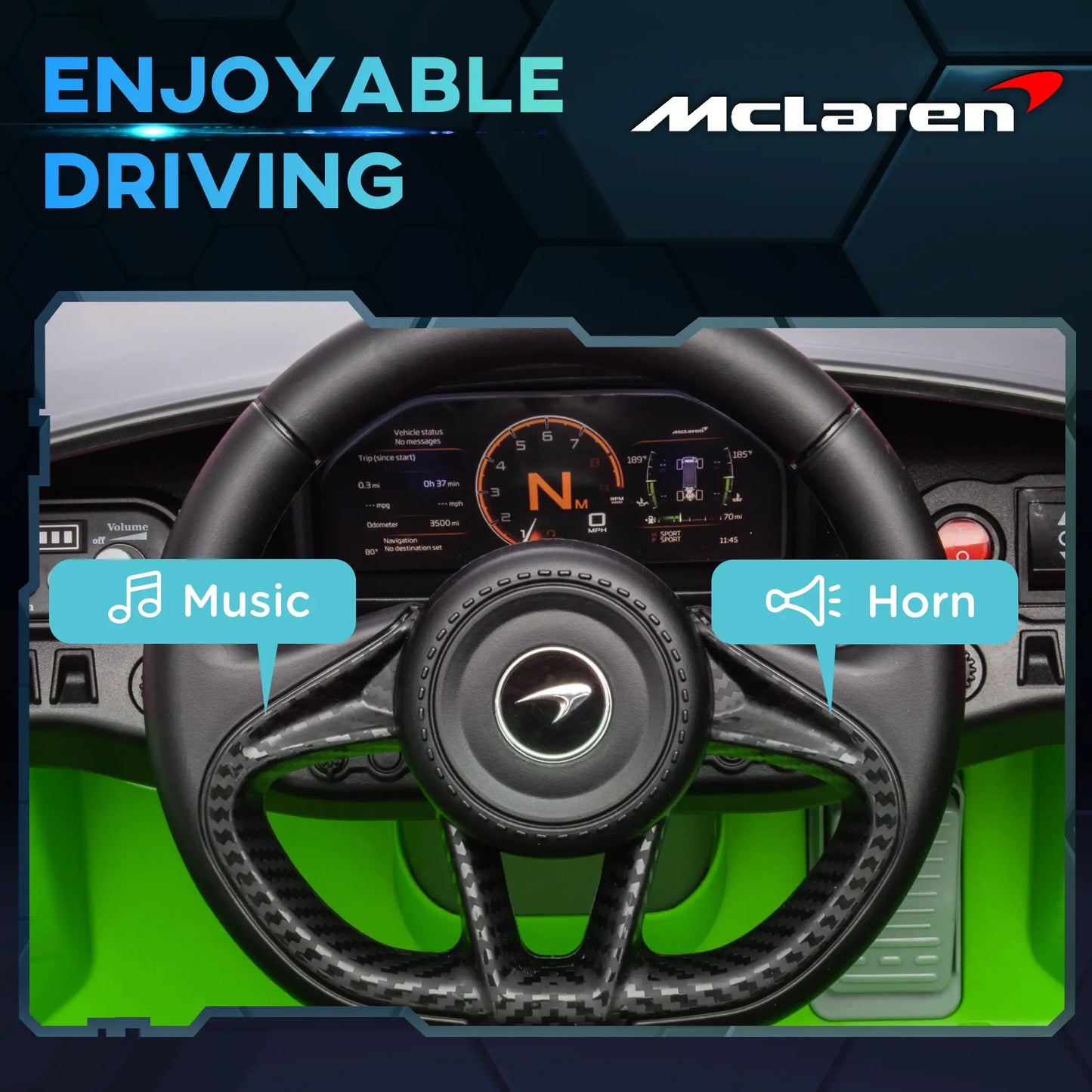 Qaba McLaren 765LT Licensed 12V Kids Electric Car w/ Scissor Doors, Transport Wheels, Remote, Slow Start, Music Horn Green