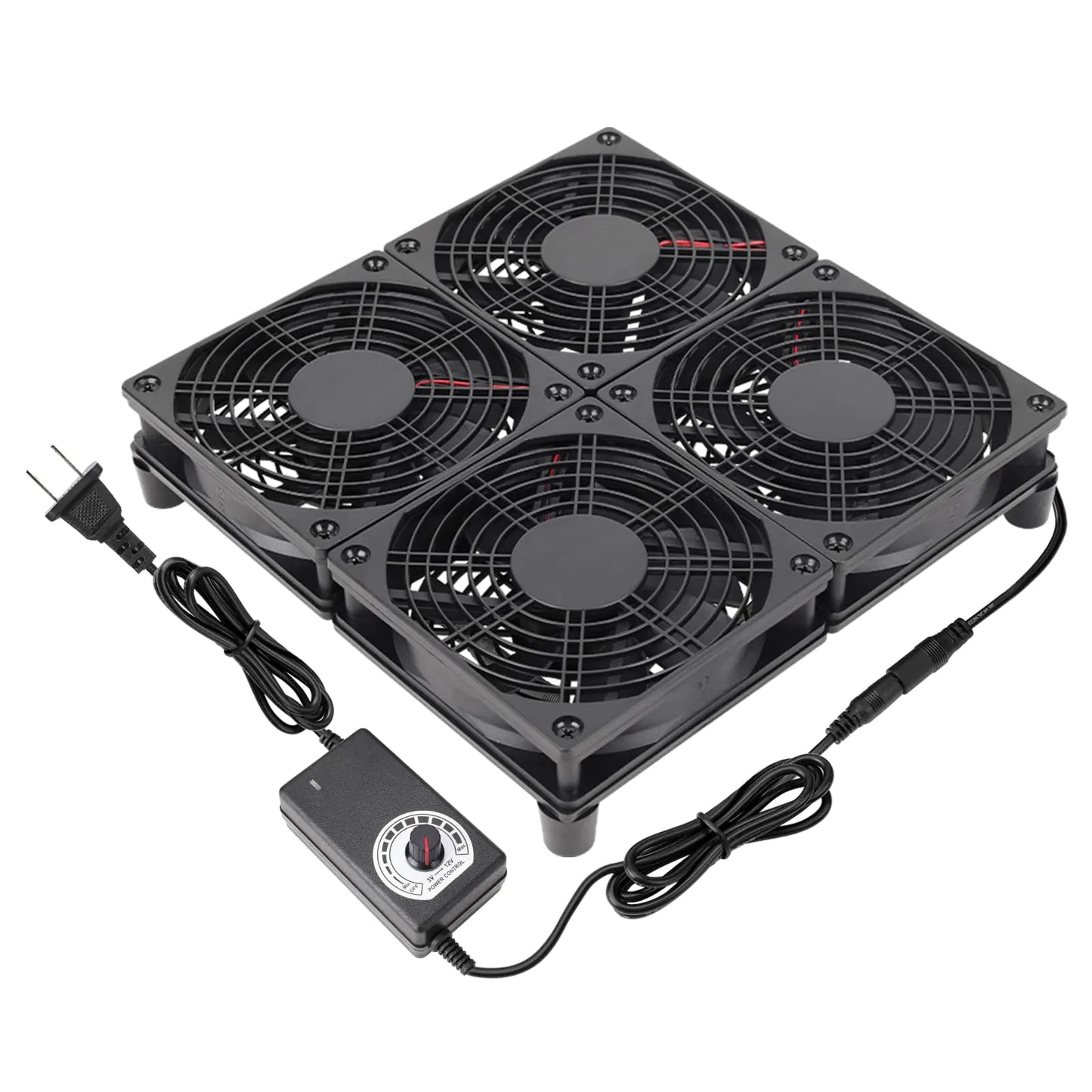 Qirssyn Router Laptop Cooling pad 4X 120mm Computer Fan with AC Plug Variable Speed Fan for DIY Electronics TV Box Cabinet Computer Game Equipment Cooing