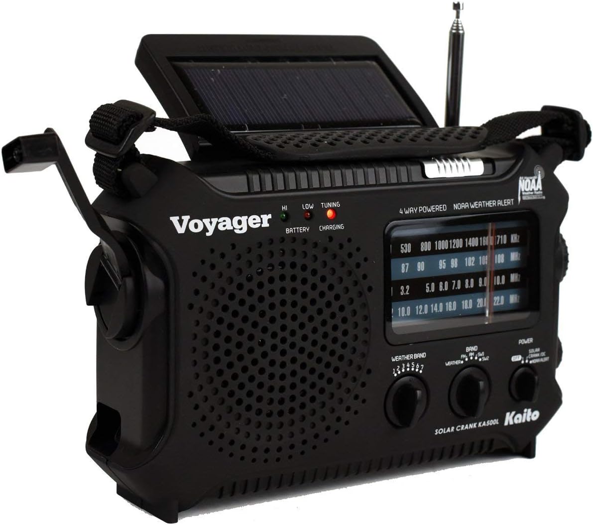 Kaito KA500L 4-Way Powered Emergency AM/FM/SW NOAA Weather Alert Radio with Solar Dynamo Crank Flashlight and Reading Lamp Black