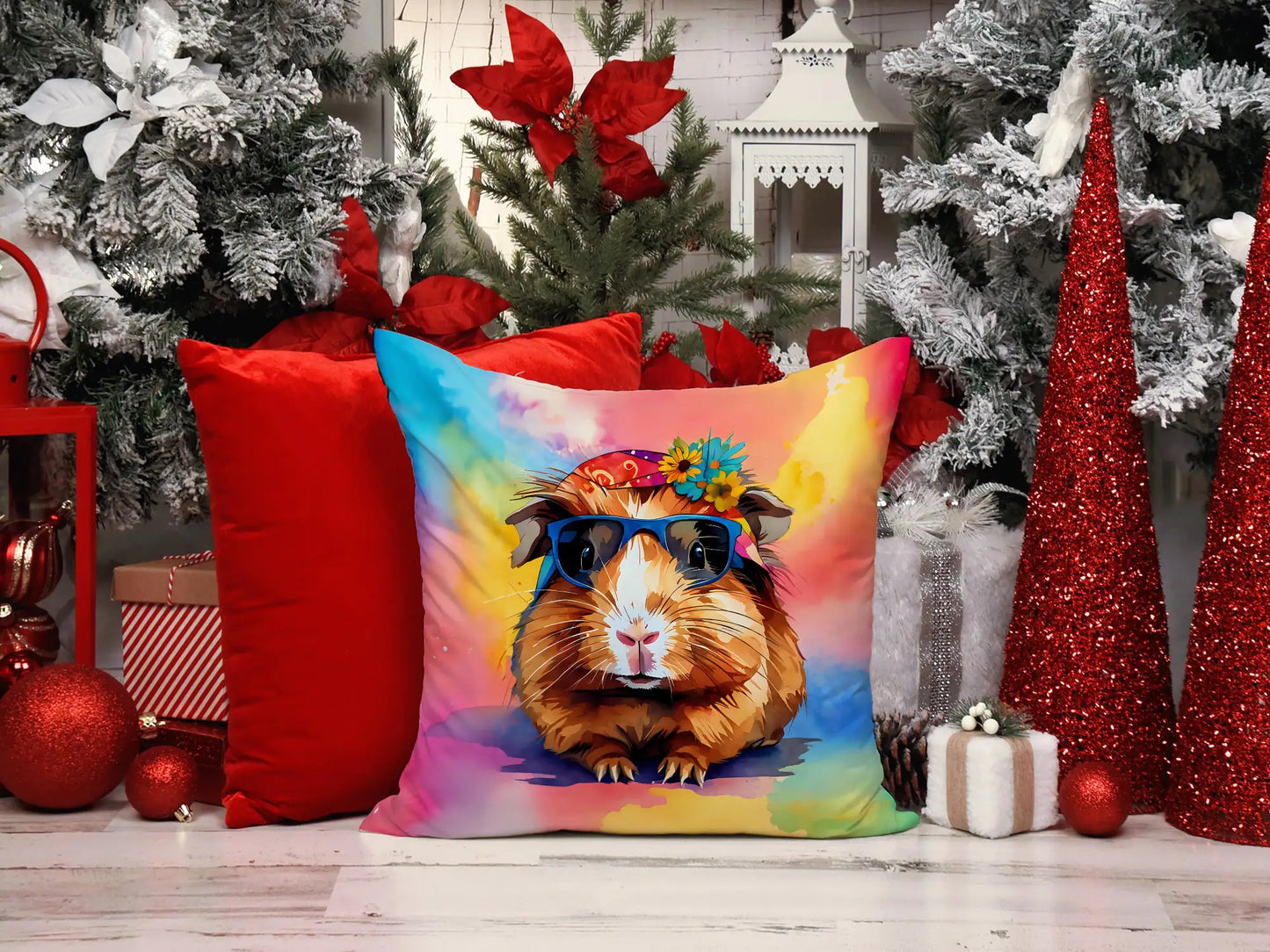 Hippie Animal Guinea Pig Throw Pillow 14 in x 14 in