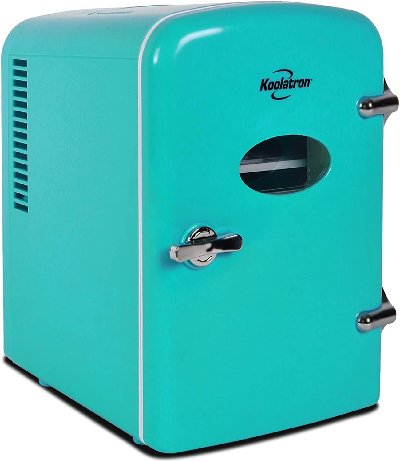 Koolatron Retro Mini Fridge for Bedroom Skincare Cosmatic Office Small Refrigerator 4L Mini Refrigerator Portable Mini Fridge Dorm Fridge Personal Cooler 12V AC Desktop Accessory Travel Aqua