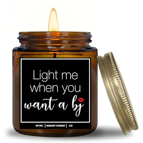 YouNique Designs Light Me When You Want a BJ Candle 9 Ounces Candles for Men Mens Candle Naughty Candles for Him White Soy Aromatherapy Candles for Home Scented (Mahogany Teakwood A)
