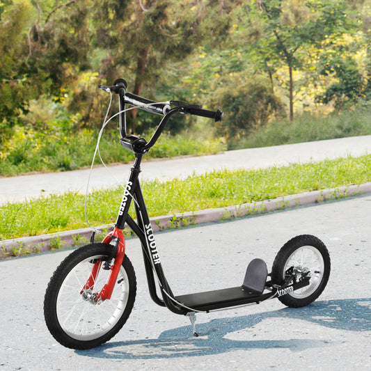 Youth Kick Scooter with Adjustable Handlebar and 16'' Inflatable Rubber Wheel for Kids and Teens 5+ Year Old, Black