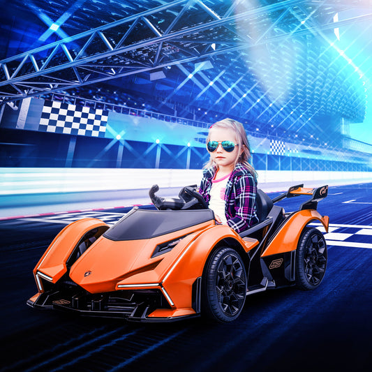 Kids Ride On Sports Car, 12V Battery Powered Electric Toy w/Parent Remote Control, Horn, Music & LED Headlights Taillights for 3-6 Years Old Orange