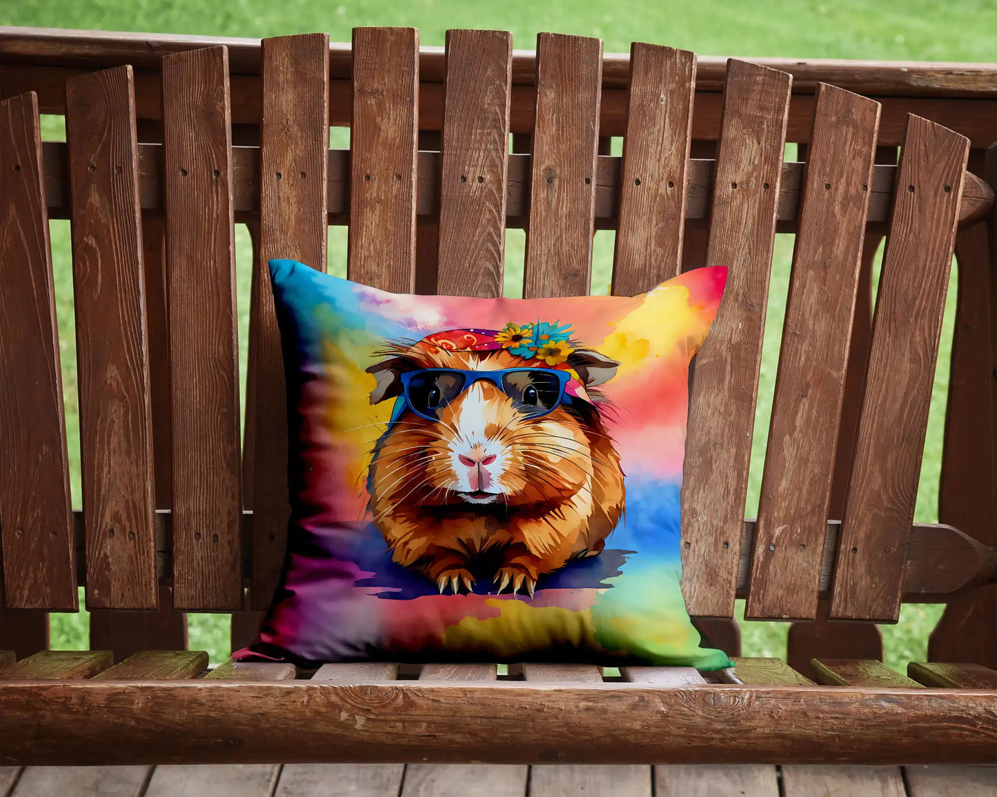 Hippie Animal Guinea Pig Throw Pillow 14 in x 14 in