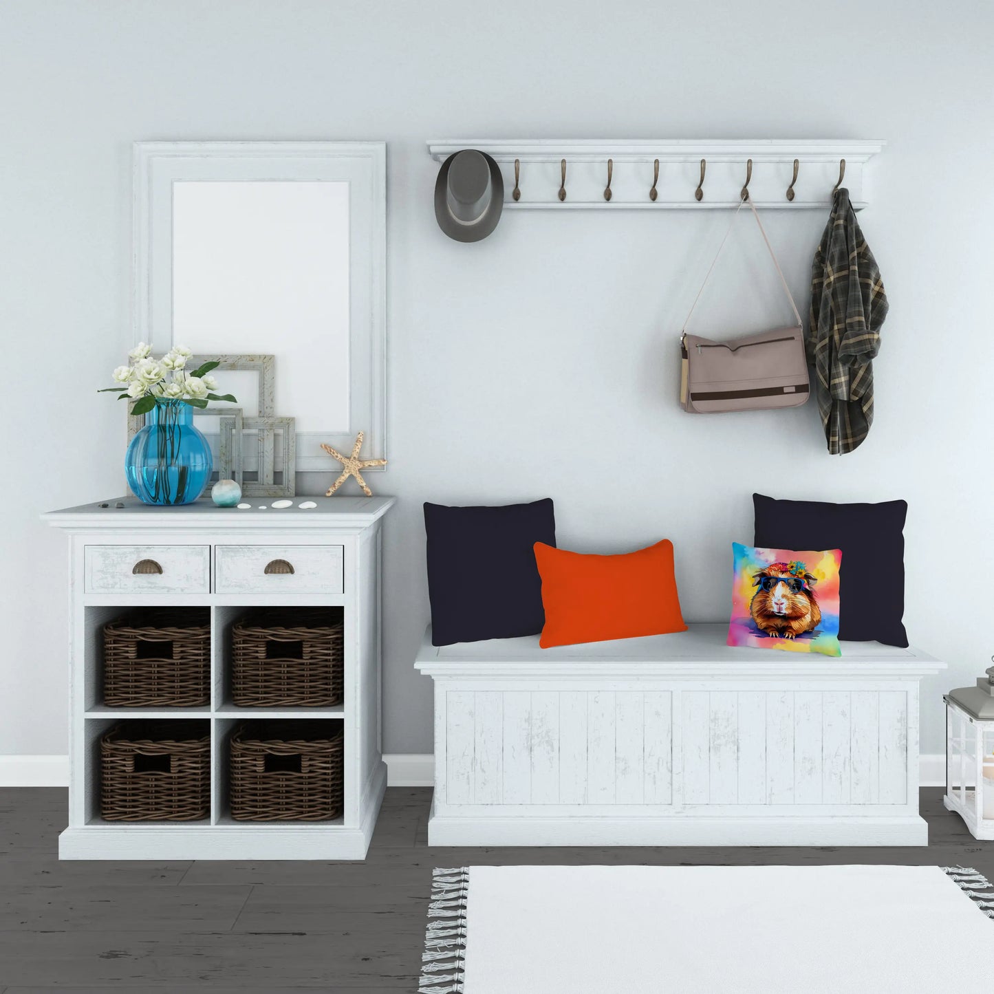 Hippie Animal Guinea Pig Throw Pillow 14 in x 14 in